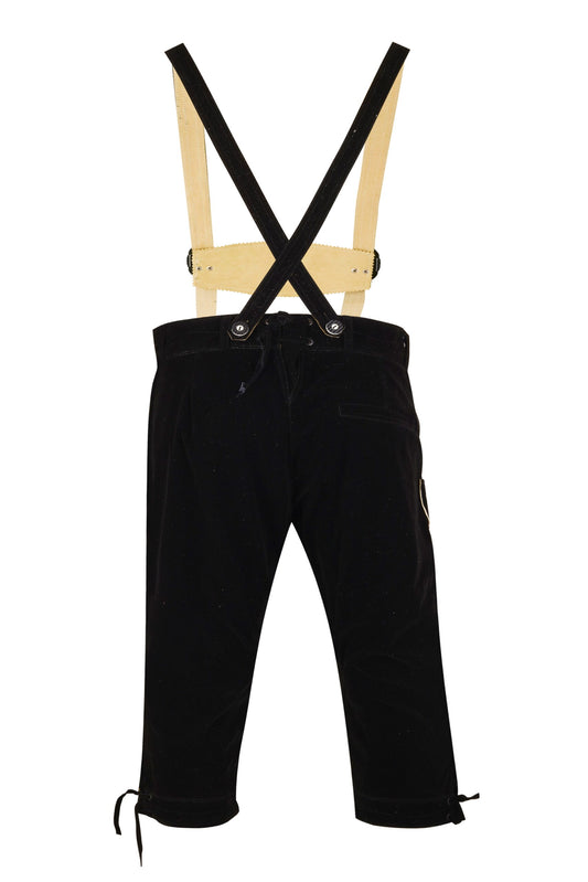 Oktoberfest Lederhose “Alpen Schwarz” – Long Model with Suspenders – Costume Style-Velvet