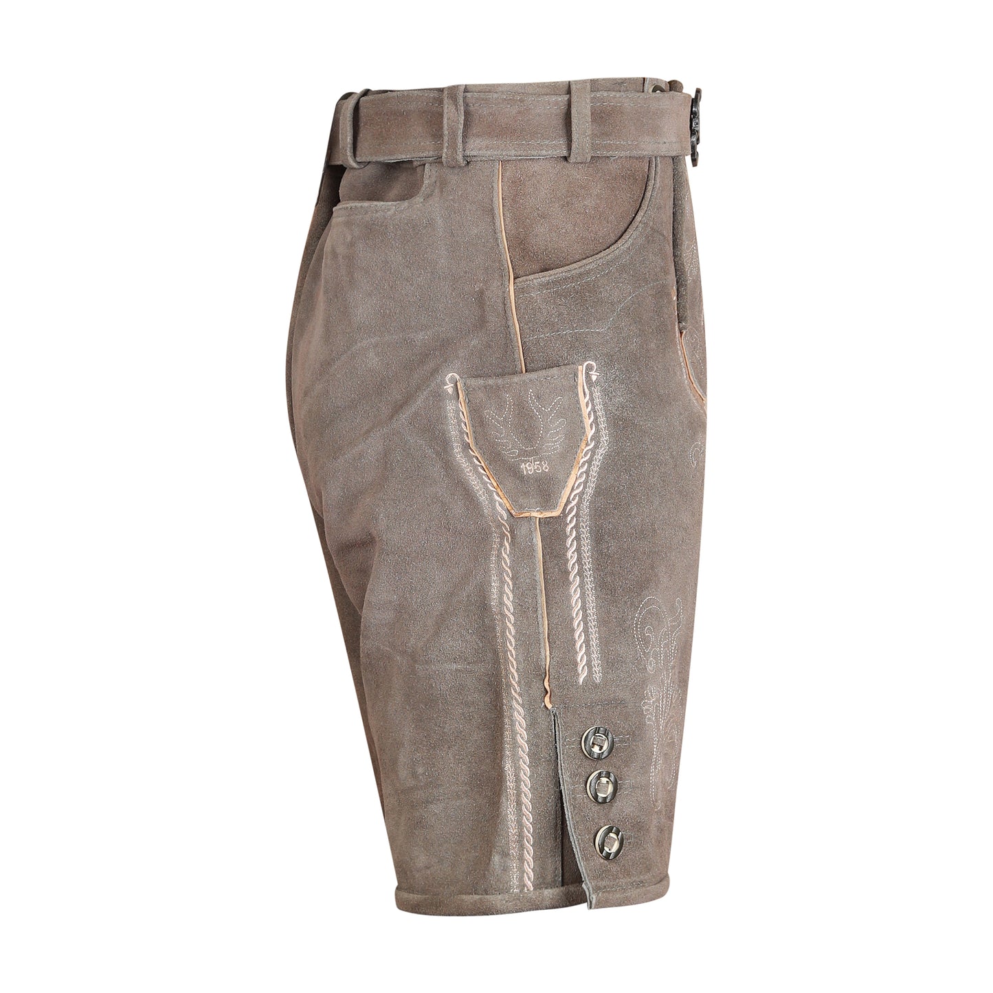 Traditional Bavarian Cowhide Leather Lederhosen Shorts with Belt & Suspenders