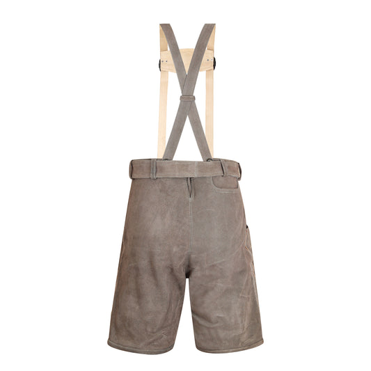 Traditional Bavarian Cowhide Leather Lederhosen Shorts with Belt & Suspenders