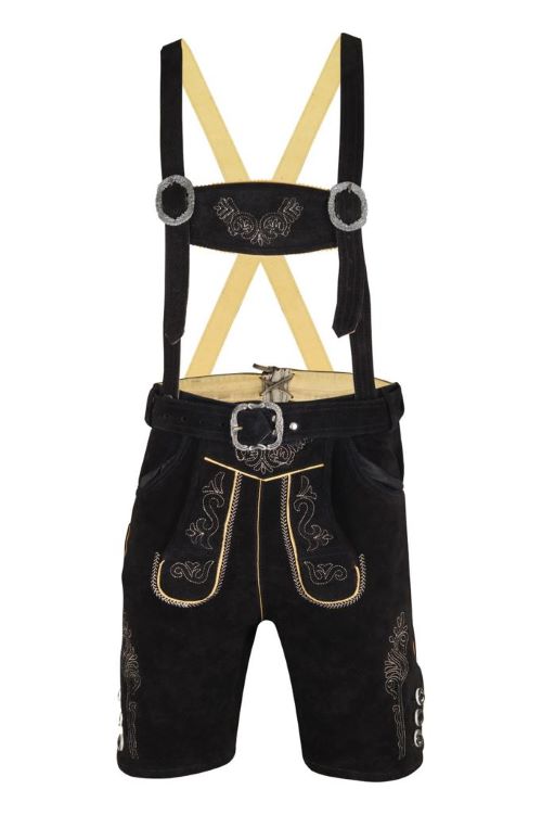 Traditional Black Lederhosen – Genuine Cow Leather Bavarian Shorts