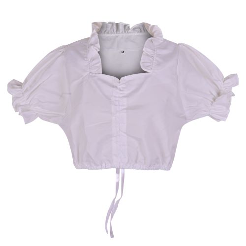 Traditional Dirndl Blouse Women White – Black Short Sleeves with Ruffles – Oktoberfest Top