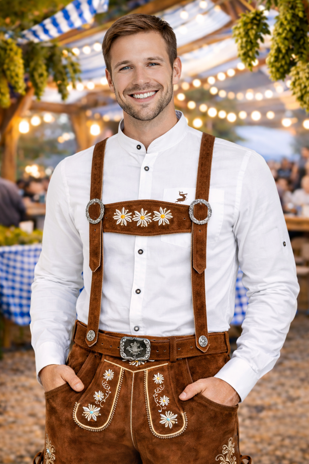 Ständlesspielar LIFE style auf Bayrisch Men's Edelweiss Lederhosen – Genuine Cow Leather Oktoberfest