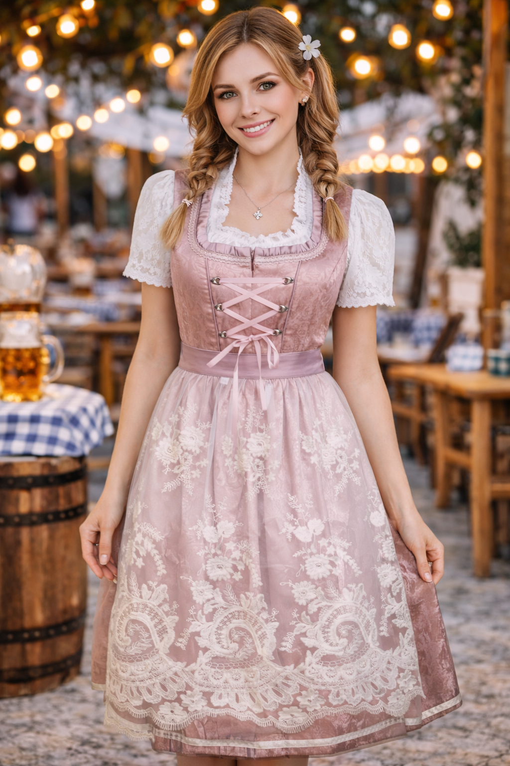 pink oktoberfest dress Sz 4.NEW!Germany,Waitress,Trachten,Oktoberfest,Dirndl Dress 1-pc,PINK,White