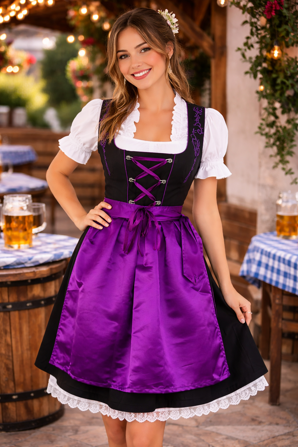 oktoberfest dress Dirndl “Viola Eleganz”– Bavarian Oktoberfest Dress (Black & Purple) M / Apron, Lace-up Bodice, Traditional Bavarian Style / Oktoberfest / Bavarian