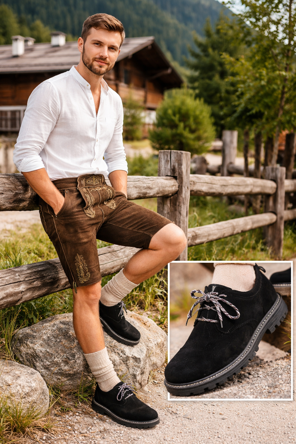 Traditional Bavarian Men’s Shoes – Black Leather
