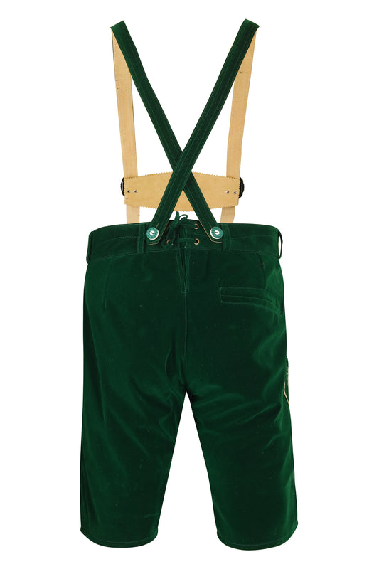 Oktoberfest Lederhose “Jagdgrün” – Embroidered with Suspenders – Costume Style-Velvet