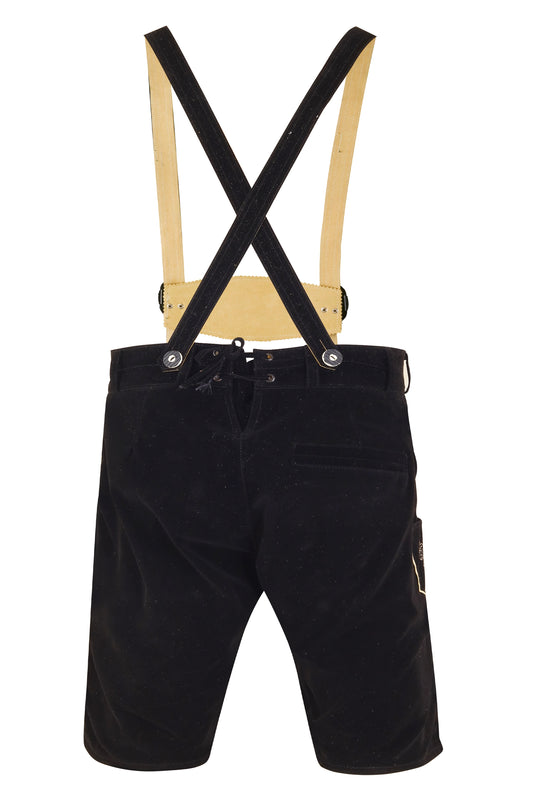 Oktoberfest Lederhose “Alpen Schwarz” – Geborduurd met bretels – Kostuumstijl-fluweel