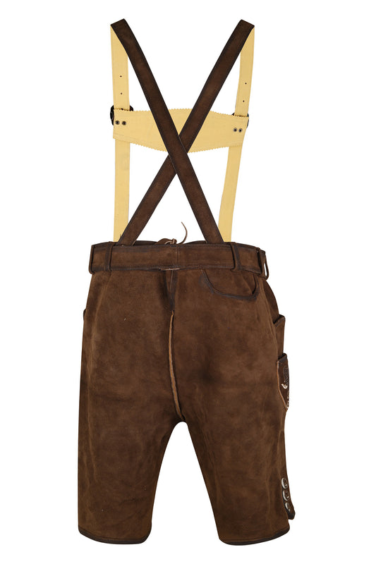 Traditionele Beierse Lederhose “Alpenhirsch” – Geitenleer met geborduurde bretels en riem