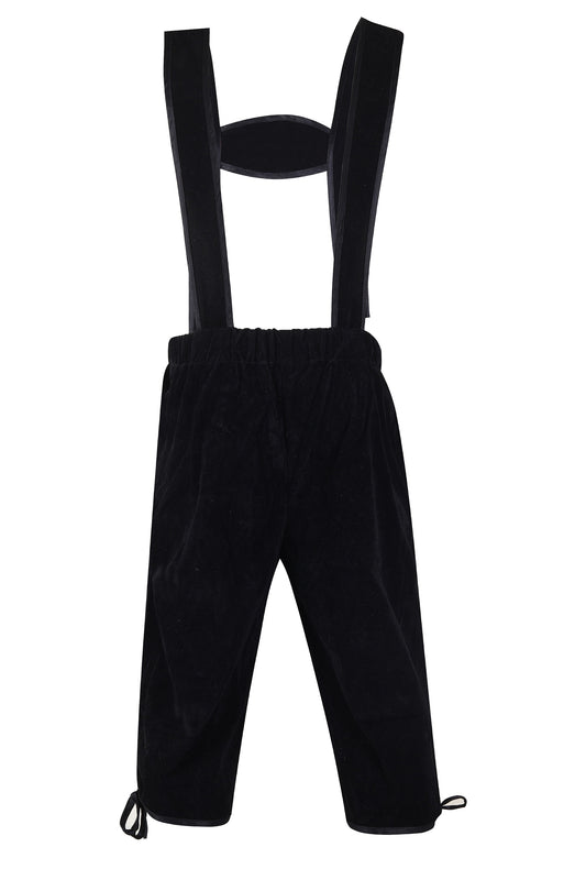 Black Velvet Lederhosen with Embroidered Suspenders – Bavarian Costume-knee-length trousers