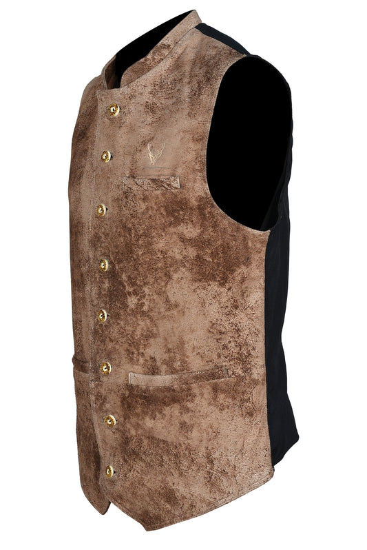 Traditional Bavarian Leather Vest – Brown Stone Goat Leather