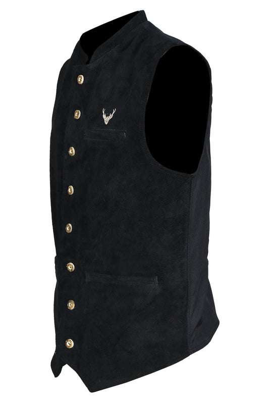 Traditional Bavarian Leather Vest – Black Cowhide