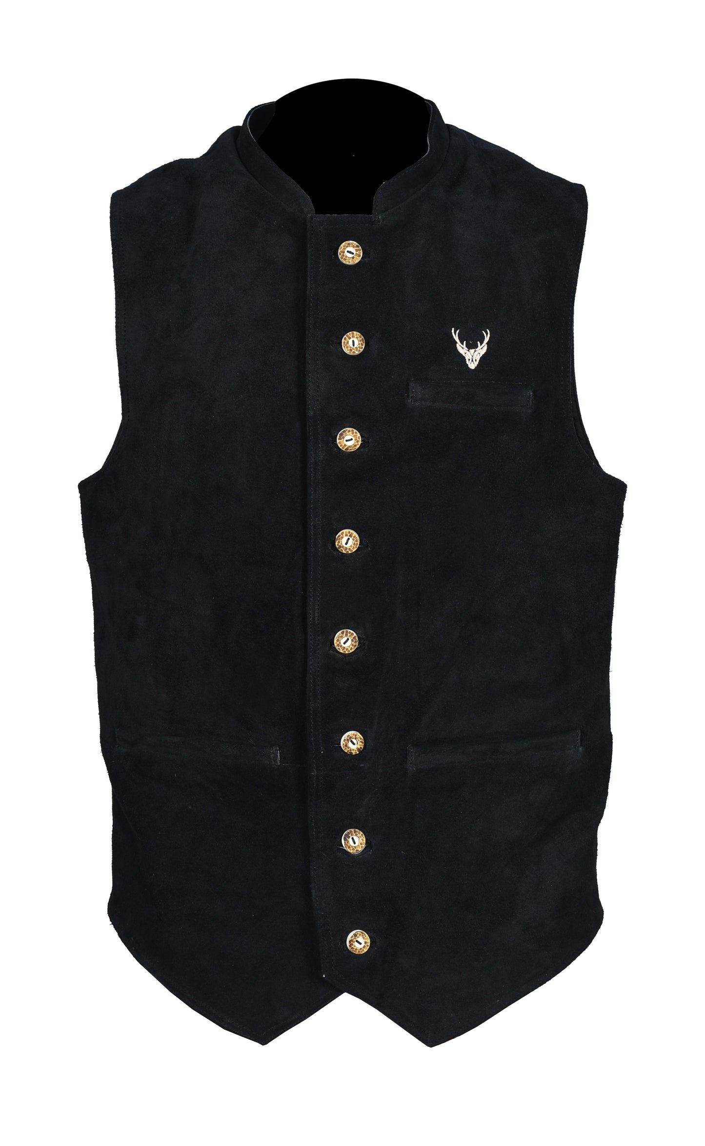 Traditional Bavarian Leather Vest – Black Cowhide