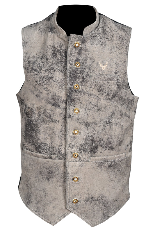 Traditional Bavarian Leather Vest – Grey Black Stone Goat Leather
