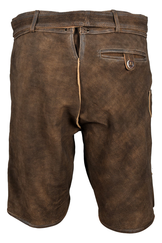 Oktoberfest Lederhosen – Genuine Goat Leather – Antique Brown – with Belt & Embroidery