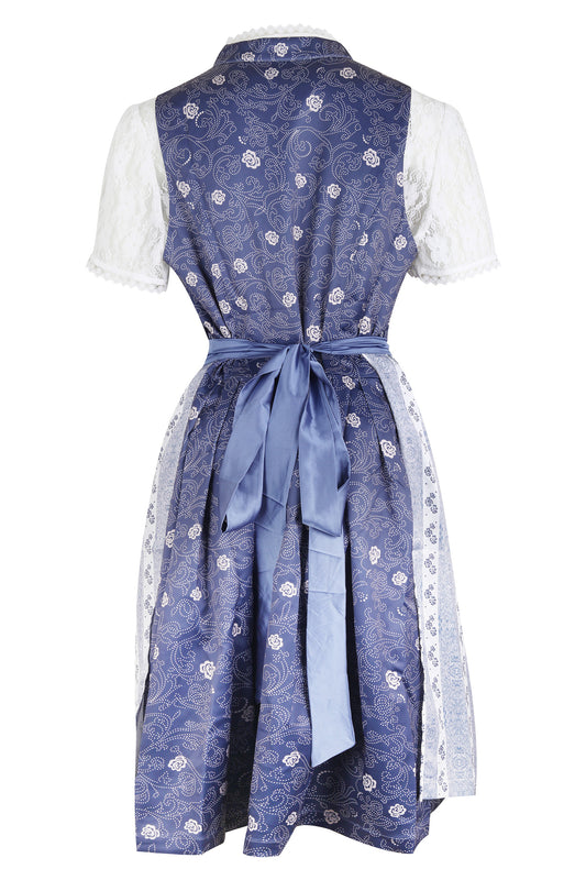 Traditional Dirndl “Alpenblau” – 3-Piece Set (Dress + Apron + Blouse) – Blue & White Bavarian Style