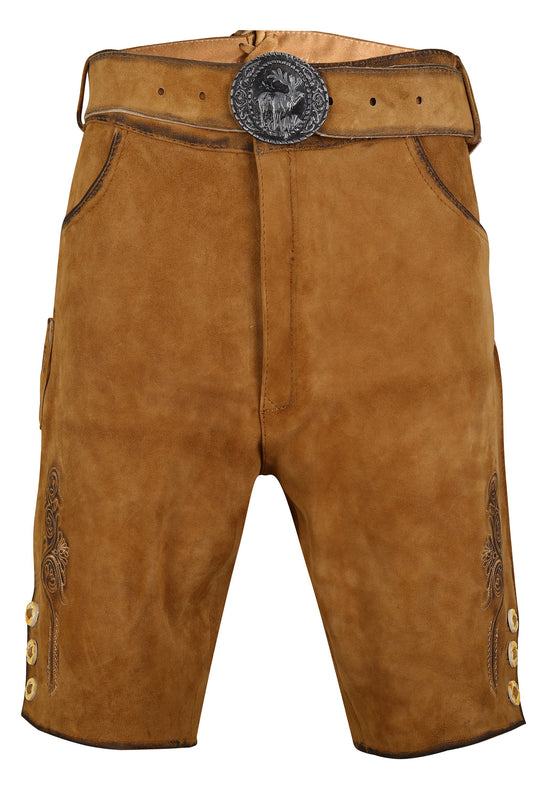 Lederhosen Genuine Goat Leather 100% – Cream Tan – Size 60 – Oktoberfest – Belt & Suspenders – Zipper Closure