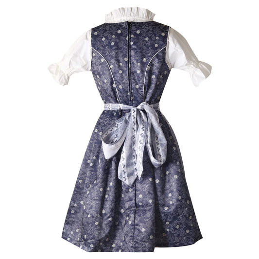 Traditional Dirndl “Alpenhimmel” – 3-Piece Set (Dress + Apron + Blouse) – Navy Blue with Striped Apron