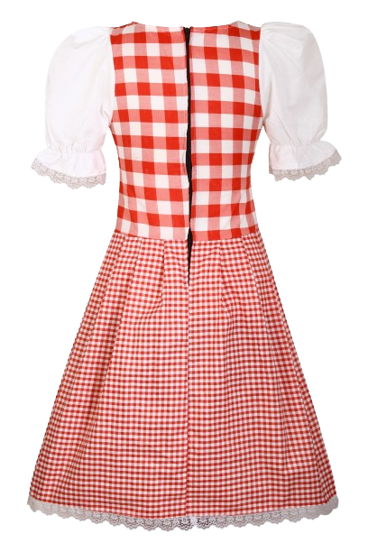 Dirndl “Alpenrot Classic” – Dress with Attached Silk Apron (No Blouse) – Red-White Gingham, Cotton Polyester Blend