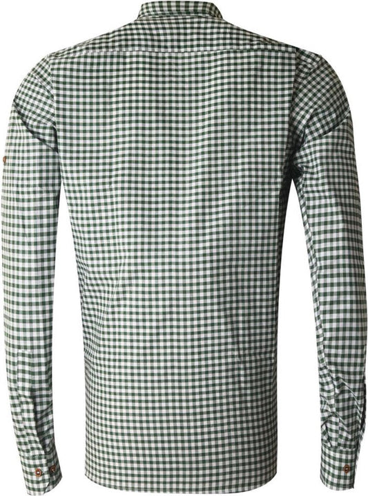 Oktoberfest Costume Shirt – Green & White checked– Deer Embroidered Pocket