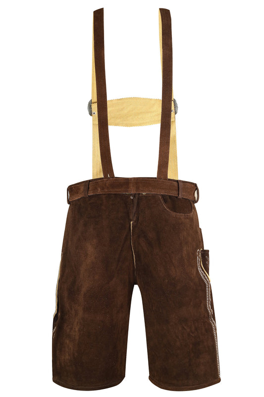 Lederhosen Genuine Suede Leather 100% – Brown with Belt & Suspenders – Herakles