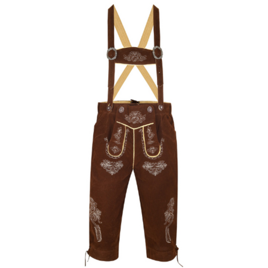 Knee-Length Velvet Lederhosen – Brown Bavarian Oktoberfest Costume