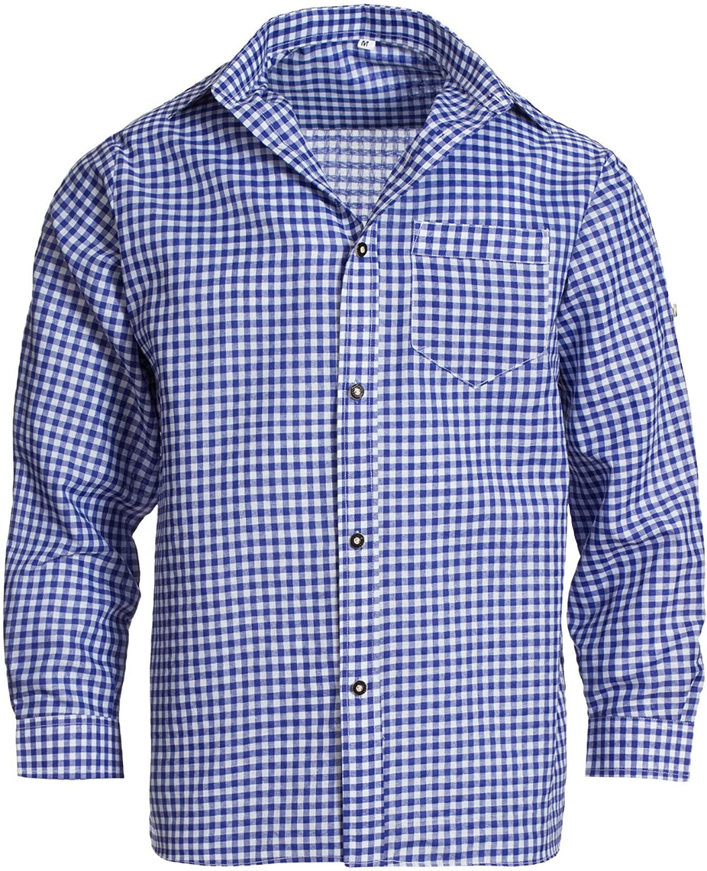 Oktoberfest Costume Shirt – Blue & White checked– Deer Embroidered Pocket