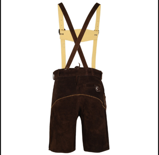 Oktoberfest Lederhosen – Genuine Cow Leather – Dark Brown with Embroidery – Belt & Suspenders Included