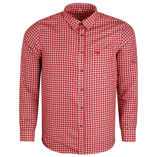 Men’s Oktoberfest Costume Shirt – Red & White – Deer Embroidered Pocket