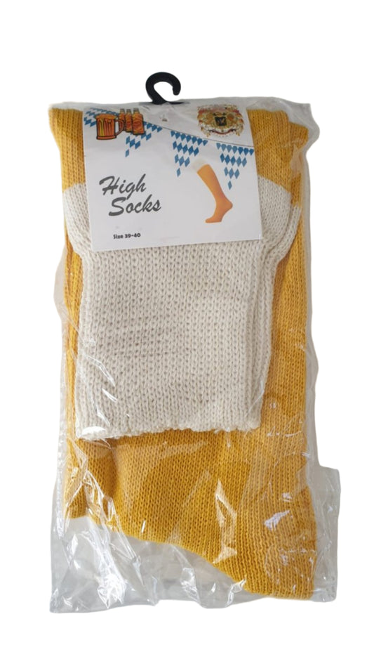 Beer Festival Socks – Oktoberfest Socks – Color: Yellow/White Beer Mug Socks – Oktoberfest Style