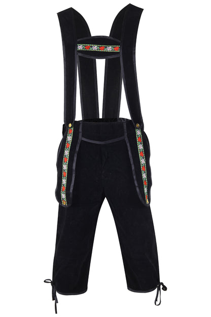 Black Velvet Lederhosen with Embroidered Suspenders – Bavarian Costume-knee-length trousers