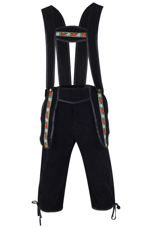 Black Velvet Lederhosen with Embroidered Suspenders – Bavarian Costume-knee-length trousers