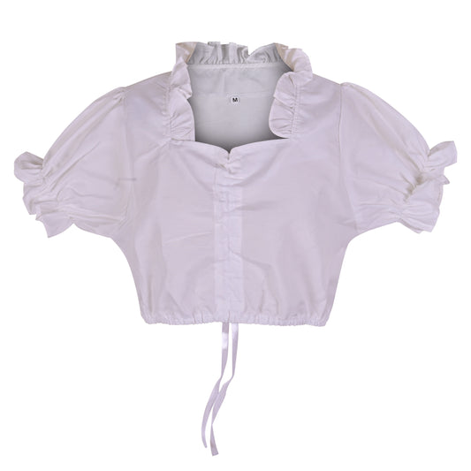 Traditional Dirndl Blouse Women  White –  Black Short Sleeves with Ruffles –  Oktoberfest Top