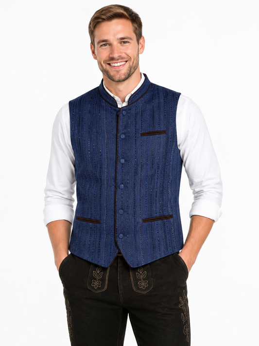 Men's Bavarian Waistcoat – Navy Blue Traditional Oktoberfest Vest