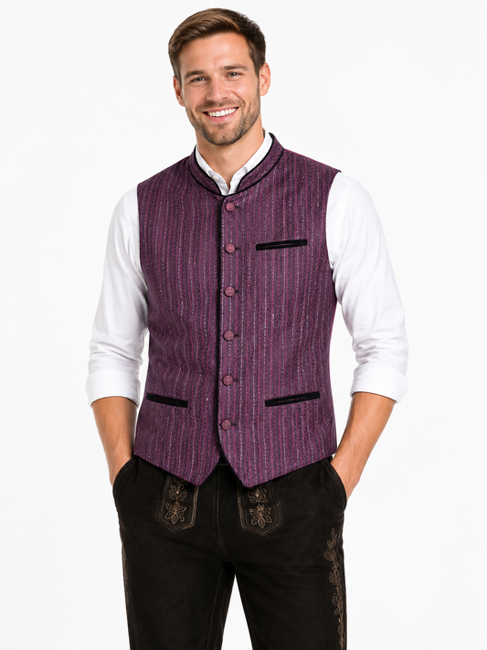 Men's Bavarian Waistcoat – Burgundy Traditional Oktoberfest Vest