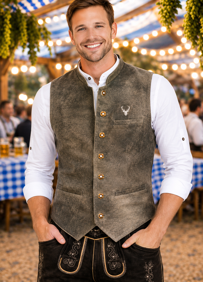 Men's Traditional Leather Waistcoat – Bavarian Oktoberfest Vest – Genuine Leather Casper