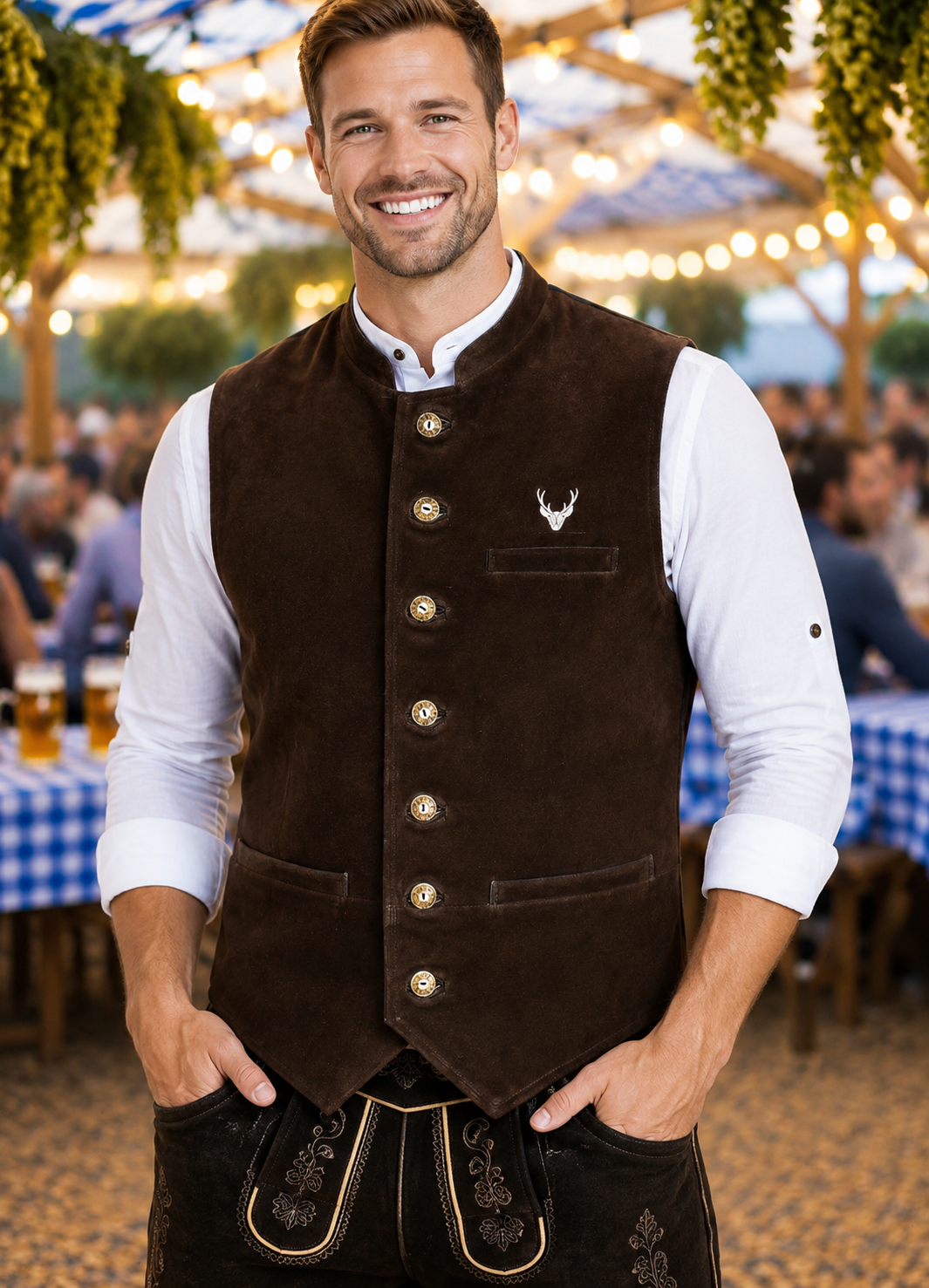 Men's Traditional Leather Waistcoat – Bavarian Oktoberfest Vest – Genuine Leather Emil