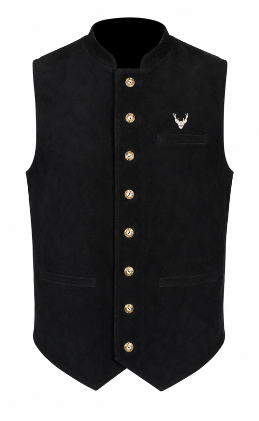 Men's Traditional Leather Waistcoat – Bavarian Oktoberfest Vest – Genuine Leather
