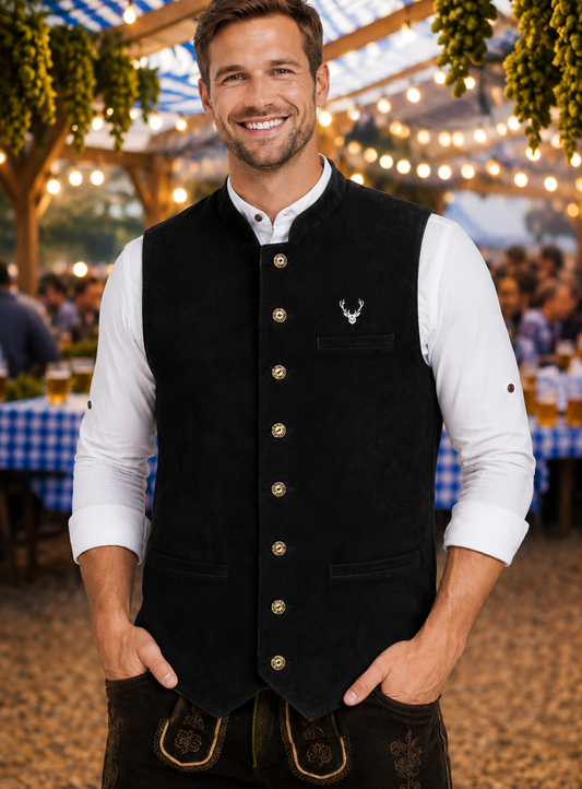 Men's Traditional Leather Waistcoat – Bavarian Oktoberfest Vest – Genuine Leather