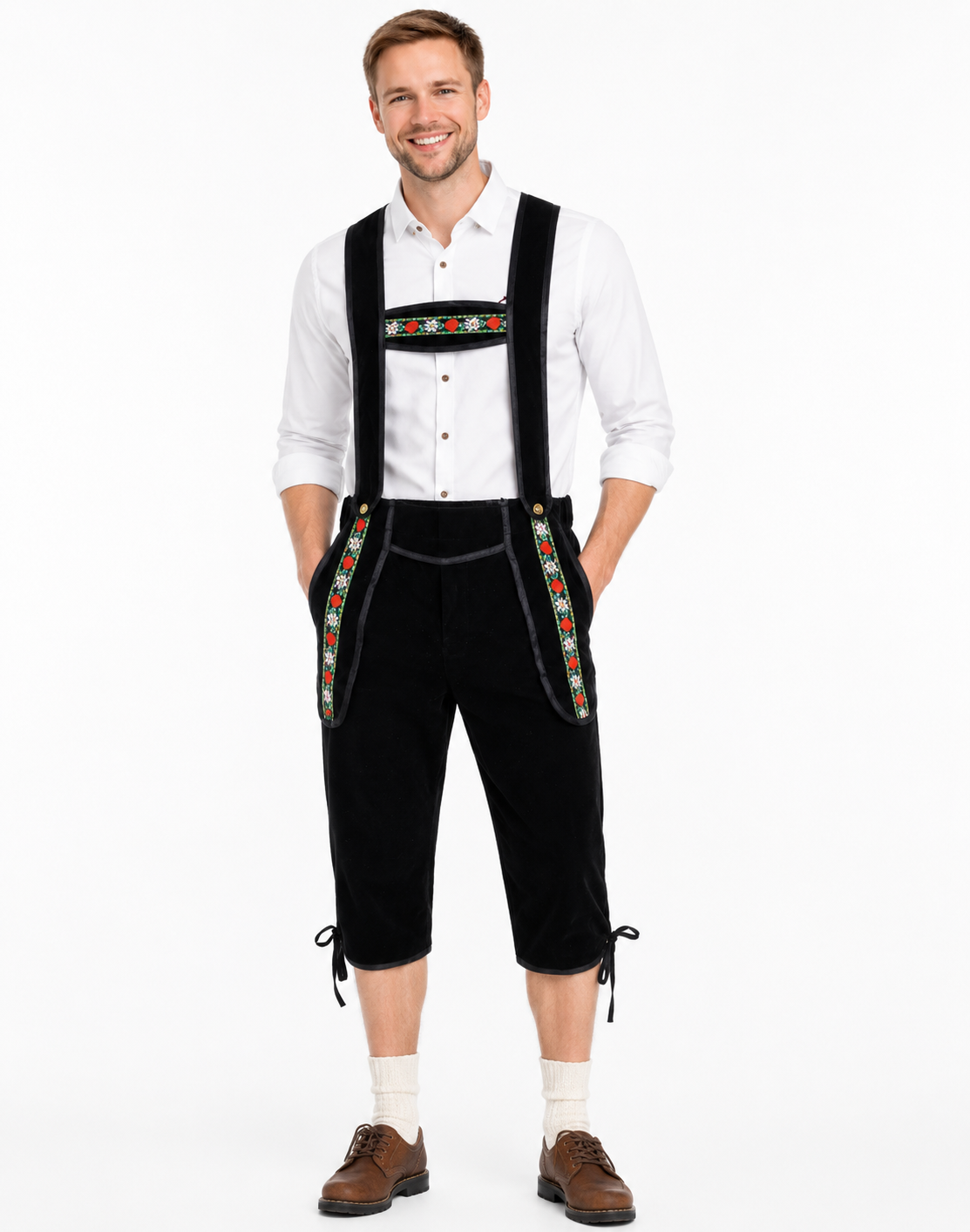 Black Velvet Lederhosen with Embroidered Suspenders – Oktoberfest