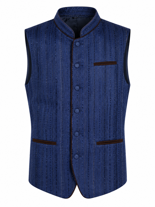 Men's Bavarian Waistcoat – Navy Blue Traditional Oktoberfest Vest