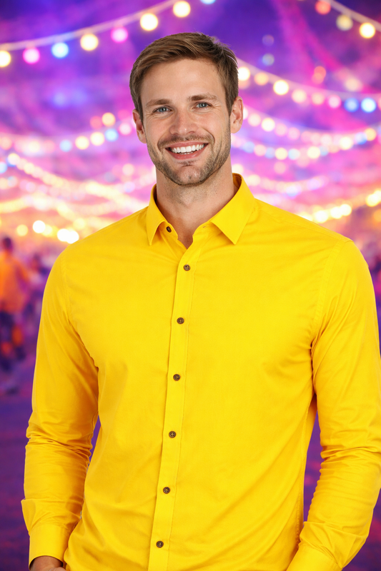 Neon Yellow Shirt Men – 80s 90s Disco Carnival Party Costume