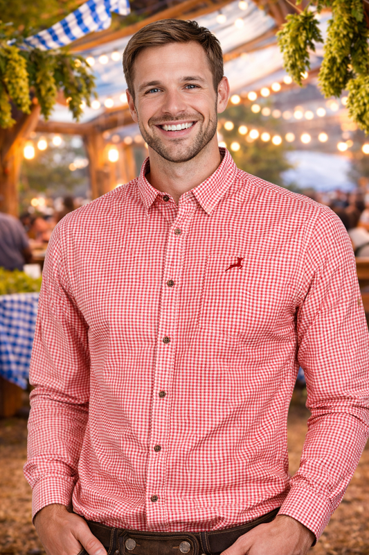 Men’s Red White Gingham Oktoberfest Shirt – Bavarian Style