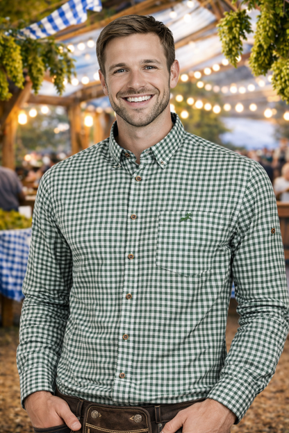Men's Green & White Checked Oktoberfest Shirt – Bavarian Costume