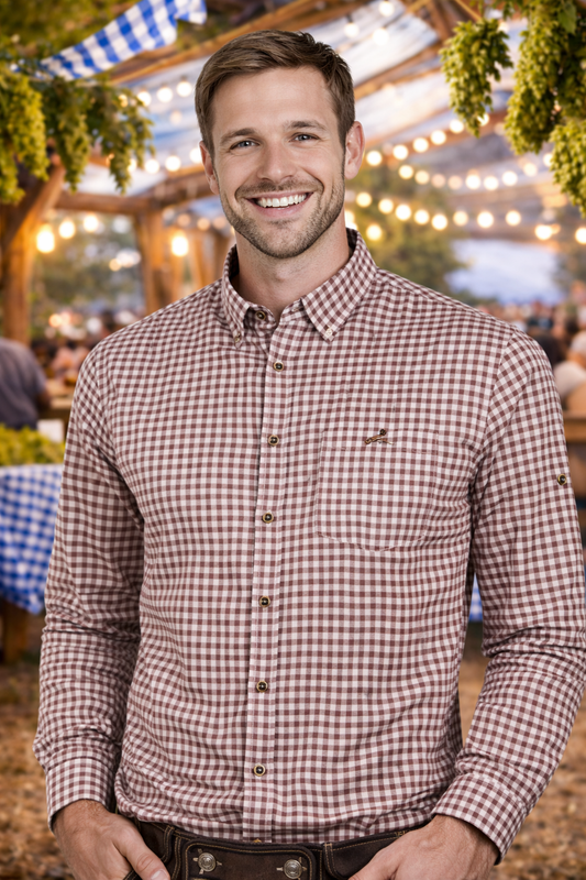 Men's Oktoberfest Shirt Brown & White Check – Bavarian Costume Shirt