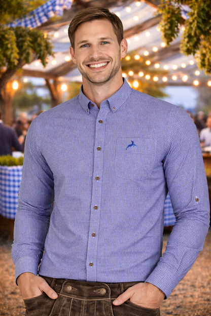 Men’s Bavarian Oktoberfest Shirt – Blue White Gingham
