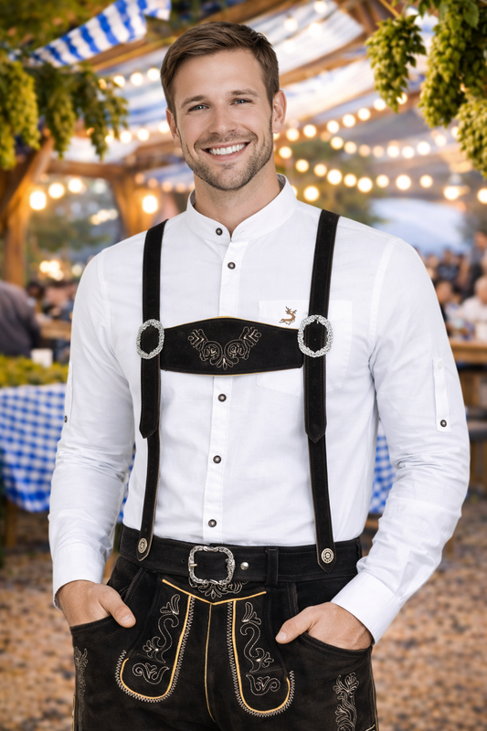 Traditional Black Lederhosen – Genuine Cow Leather Bavarian Shorts