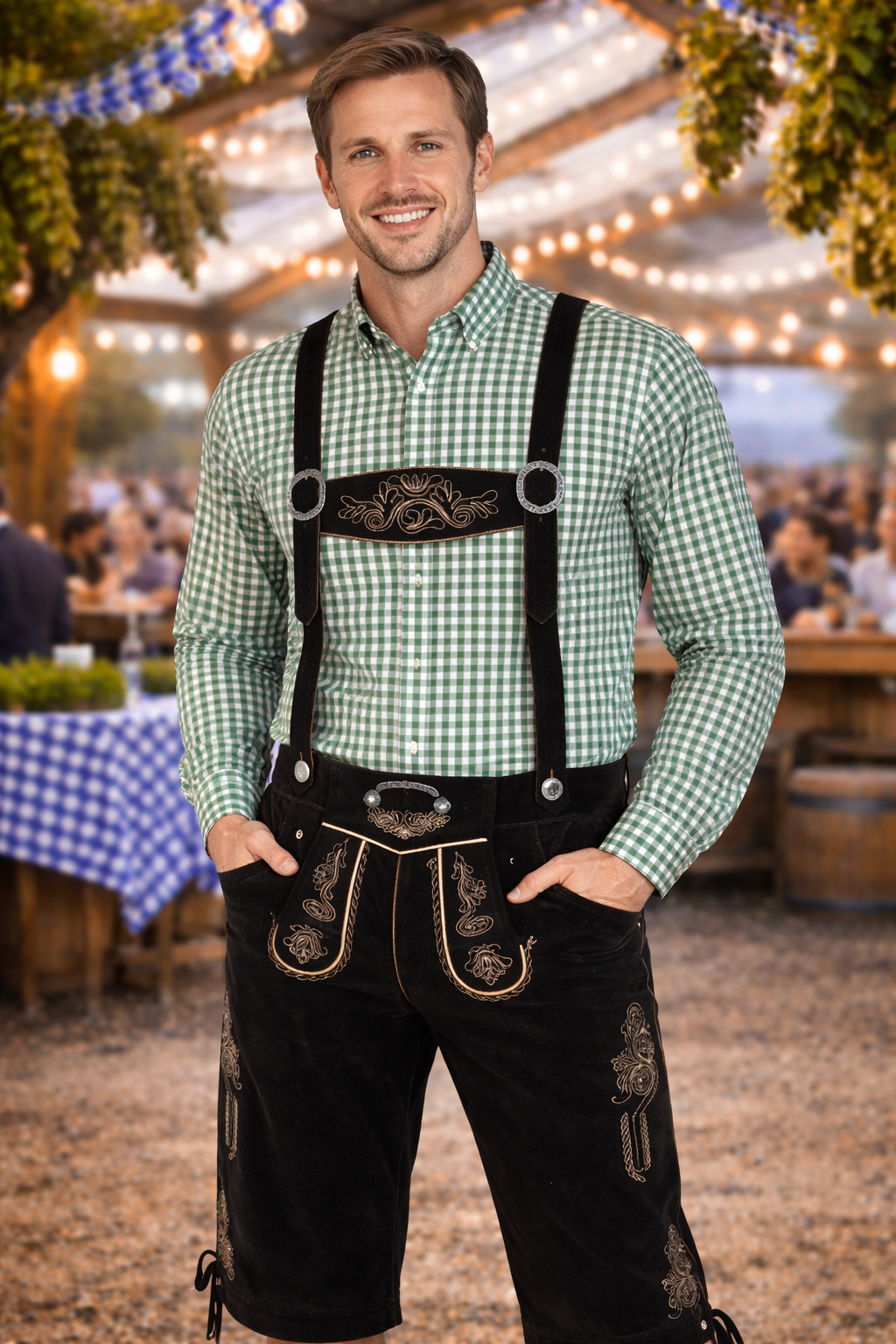 Men’s Black Velvet Lederhosen – Long Bavarian Oktoberfest Pants