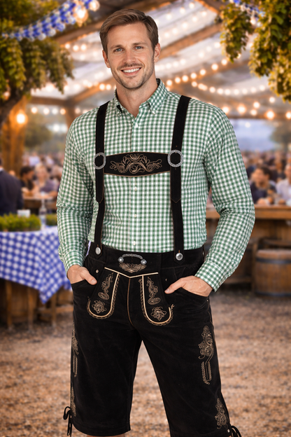 Men’s Black Velvet Lederhosen – Long Bavarian Oktoberfest Pants