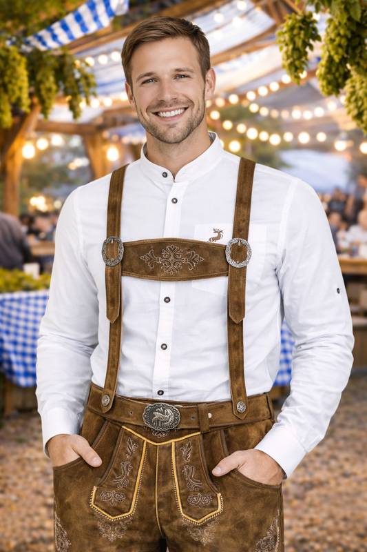 Men’s Steinbock Lederhosen – Genuine Goat Leather Oktoberfest Shorts