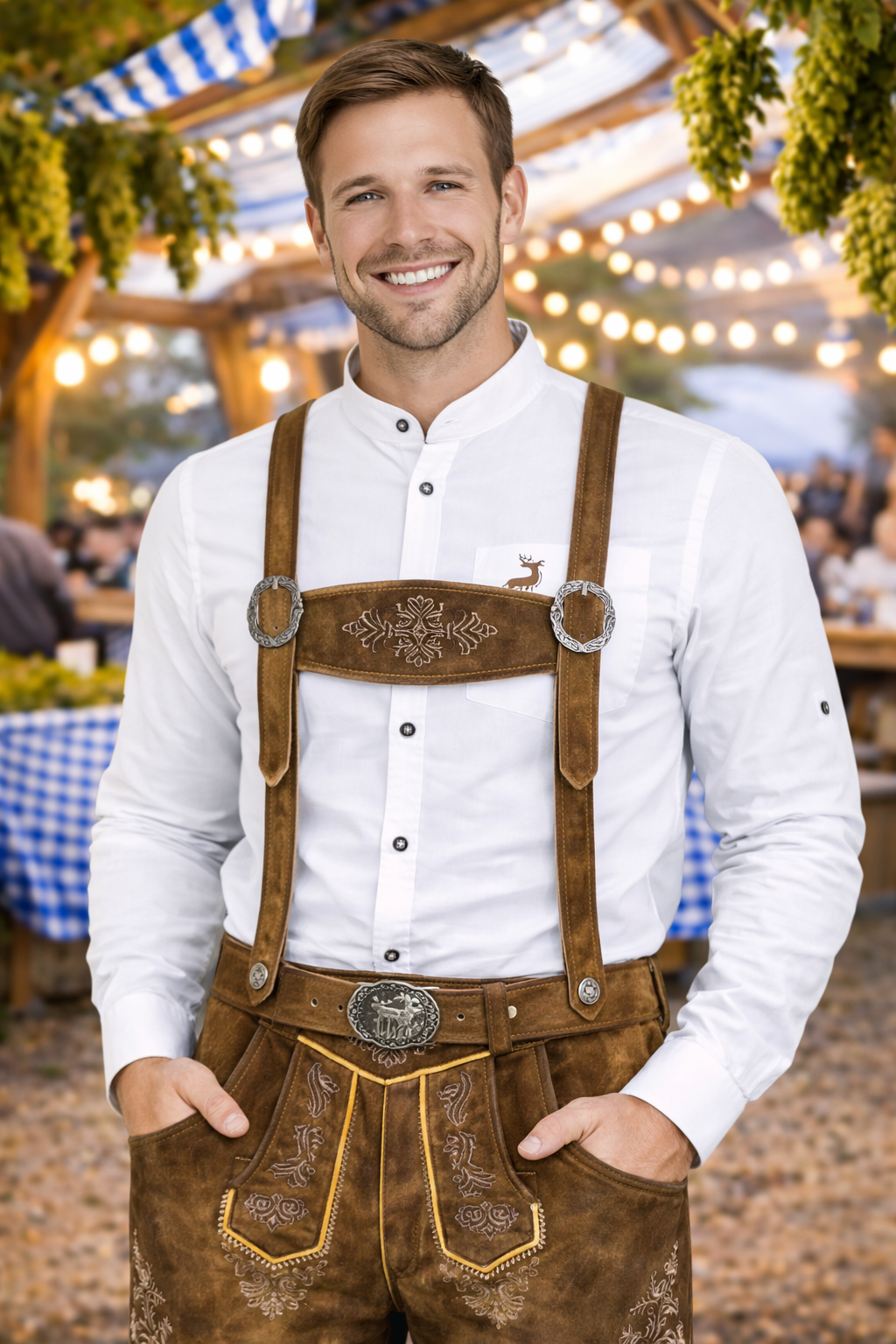 Men’s HeimatBraun Lederhosen – Goat Leather Oktoberfest Shorts